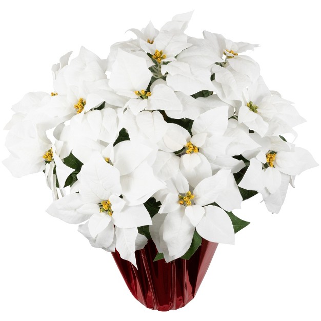 White Artificial Christmas Poinsettia In Red Wrapped Base