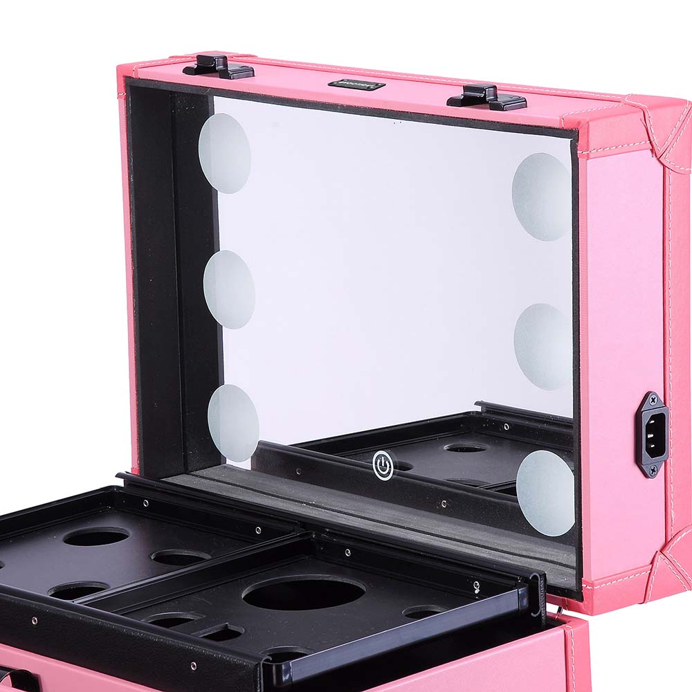 TheLAShop Pro Artist Rolling Makeup Case w/ Tact Switch Lights & Mirror