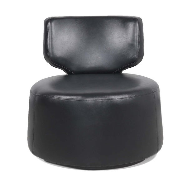 Armless Bucket Swivel Upholstered Chair Accent Chair with Soft Curved Back，White Plush and Black PU Leather