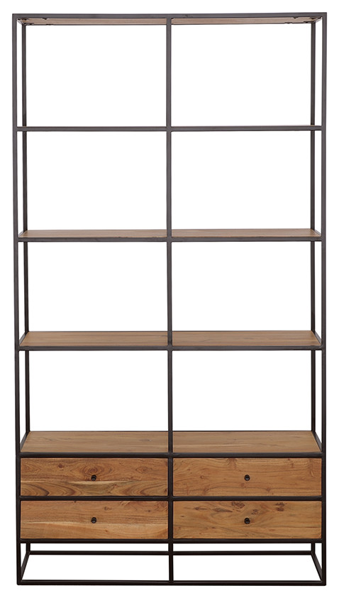 Belcroft 4 drawer Etagere Natural Acacia and Black   Modern   Bookcases   by Modon  Houzz