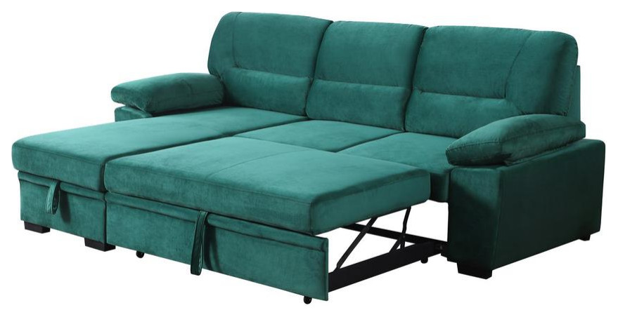 Kipling Green Woven Fabric Reversible Sleeper Sectional Sofa Chaise   Contemporary   Sleeper Sofas   by BisonOffice  Houzz