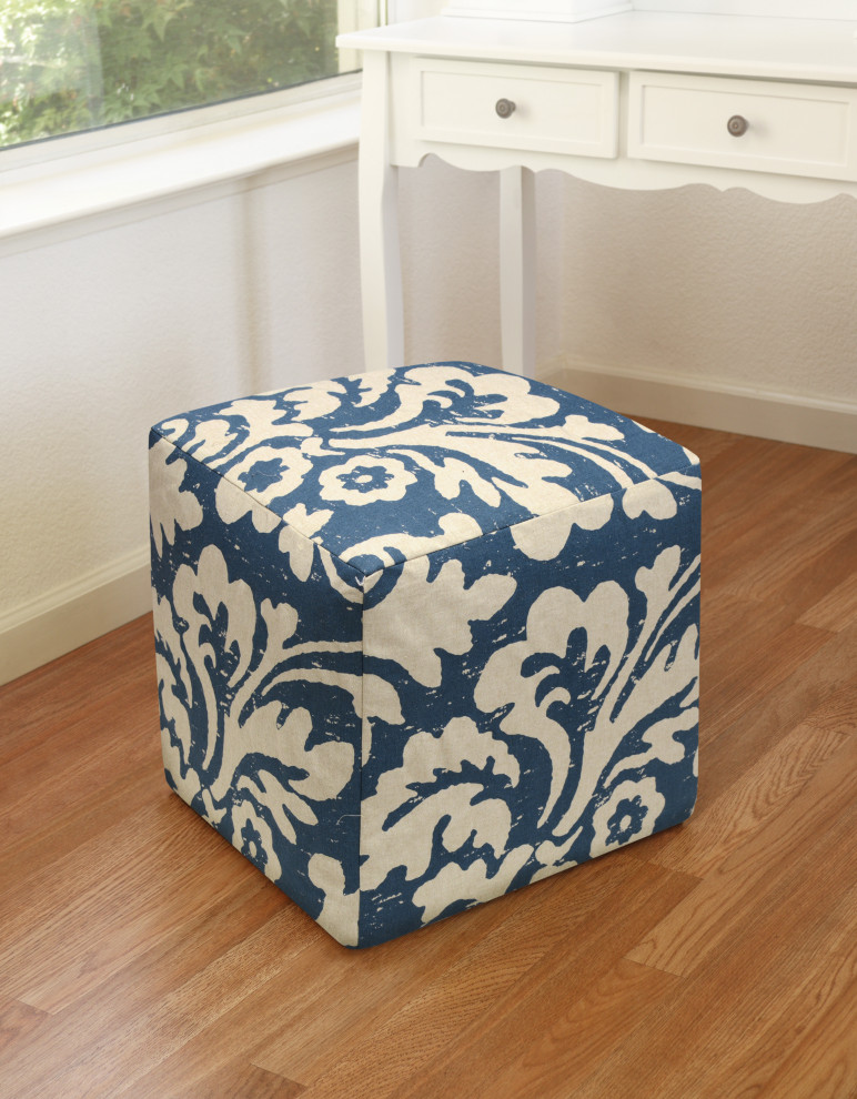 Jacobean Floral Linen Upholstered Ottoman   Contemporary   Footstools And Ottomans   by 123 Creations  Houzz