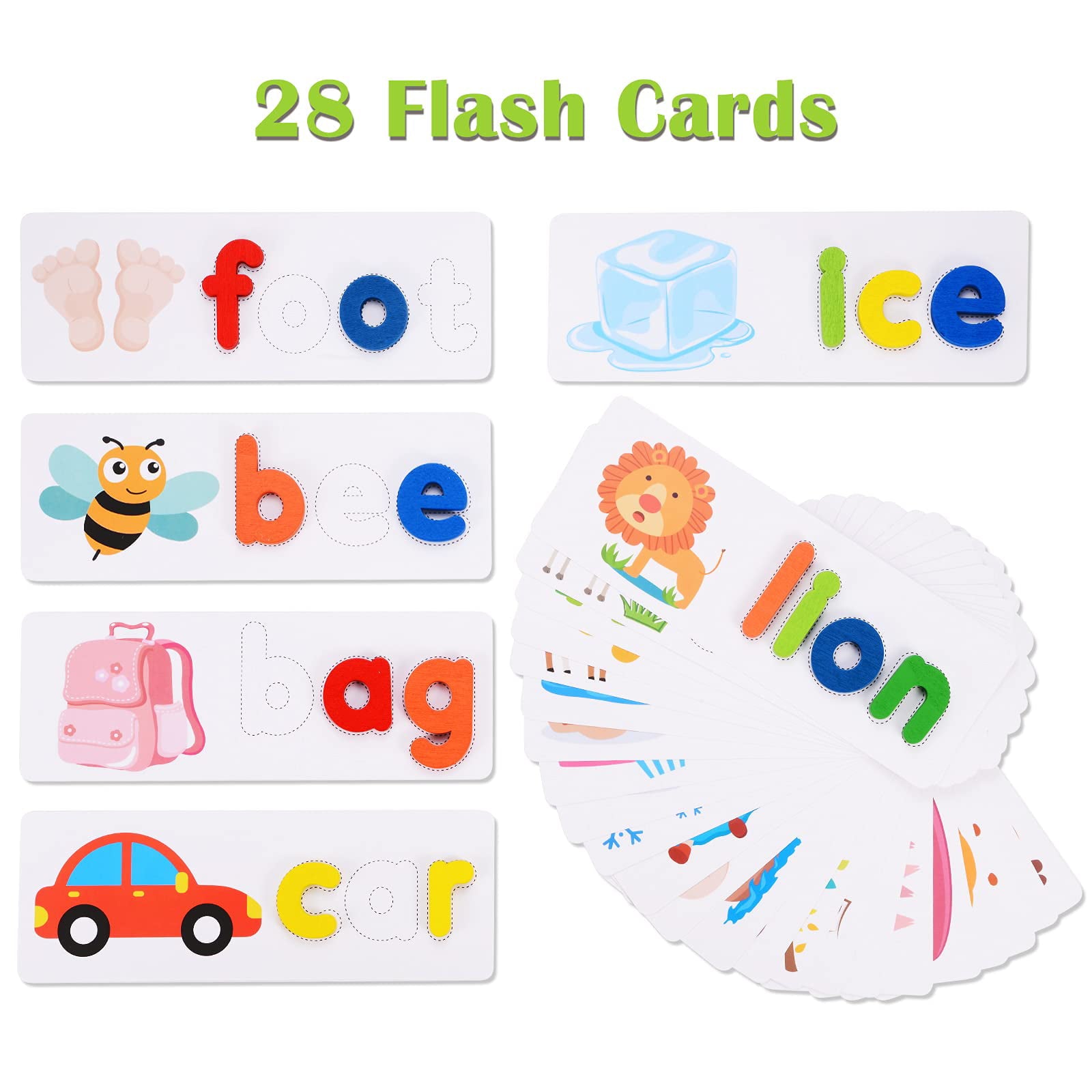 Learning Educational Activity for Kids， 80 Pcs of CVC Word Builders for Toddler Learning Activities Toys， See and Spell Matching Letter Game Christmas Gift 3 4 5 6 Years Old Boys Girls