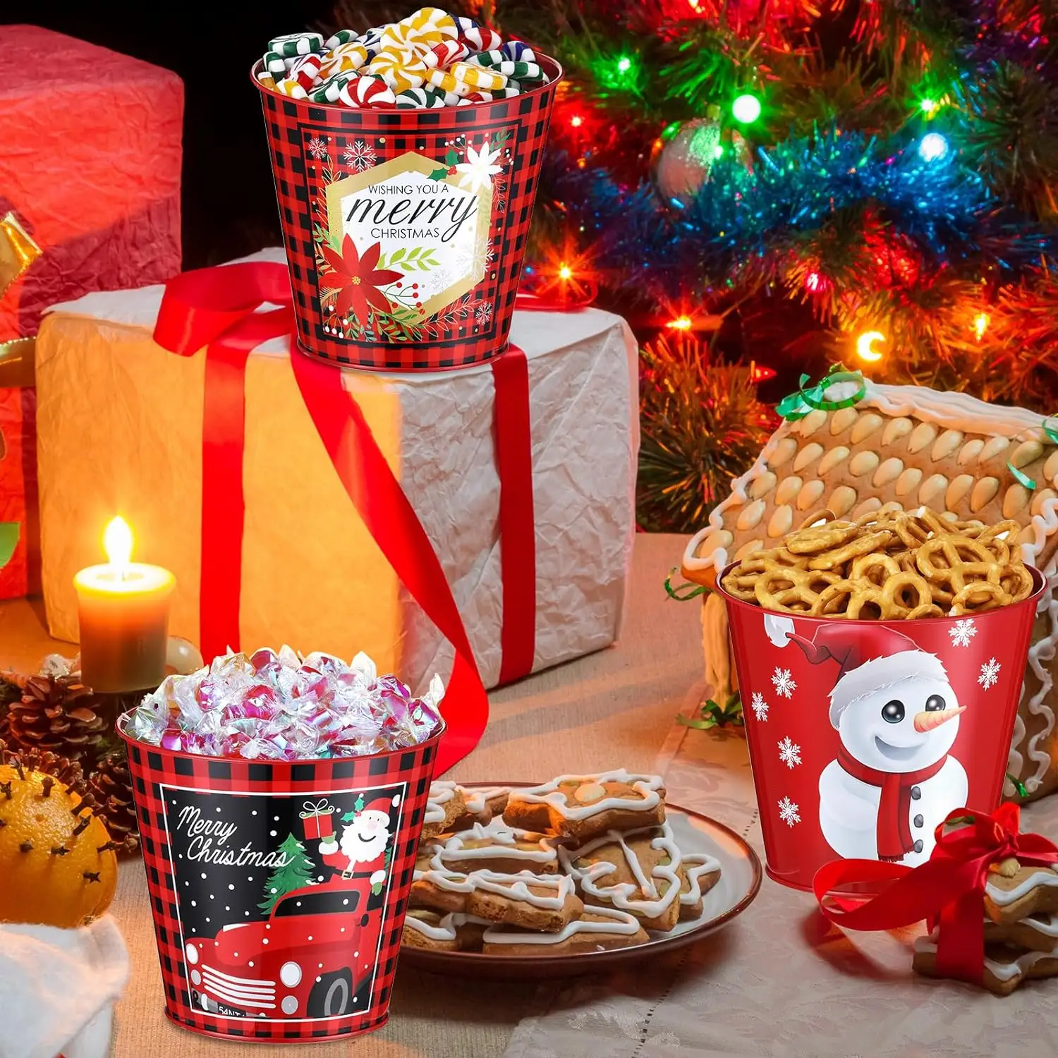 Christmas Metal Bucket Christmas Decorations Bucket  Party Buckets Gift Pails Candy Home Table Centerpieces Decoration