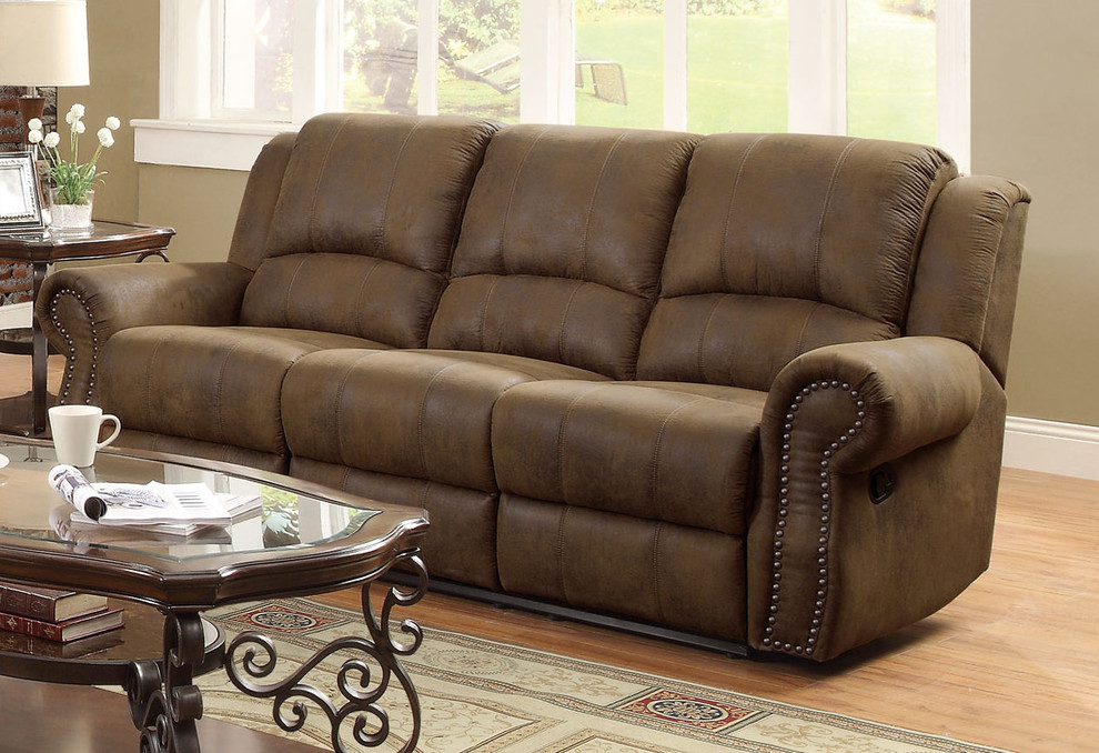 Emma Mason Signature Cale Adrian Coated Microfiber Motion Sofa in Brown   Transitional   Sofas   by Emma Mason  Houzz