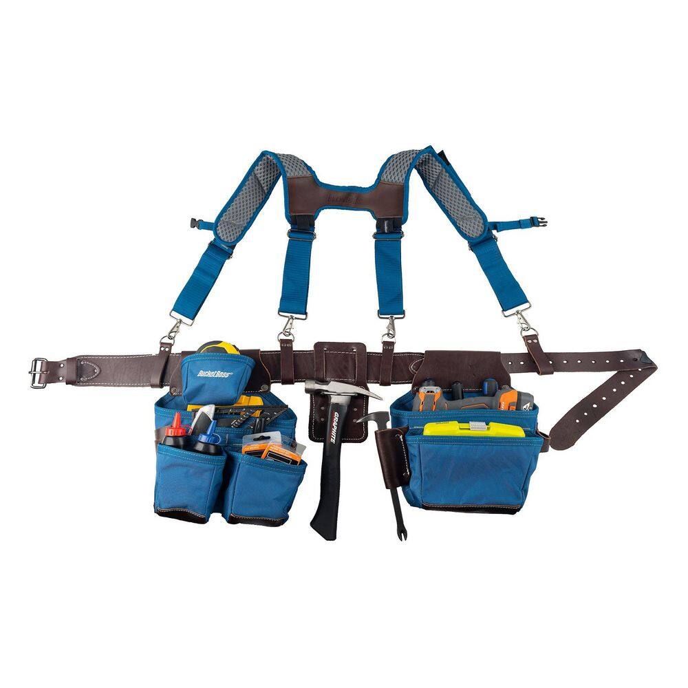 BUCKET BOSS 2-Bag Hybrid Suspension Rig Work Tool Belt with Suspenders in Blue 55505-RB