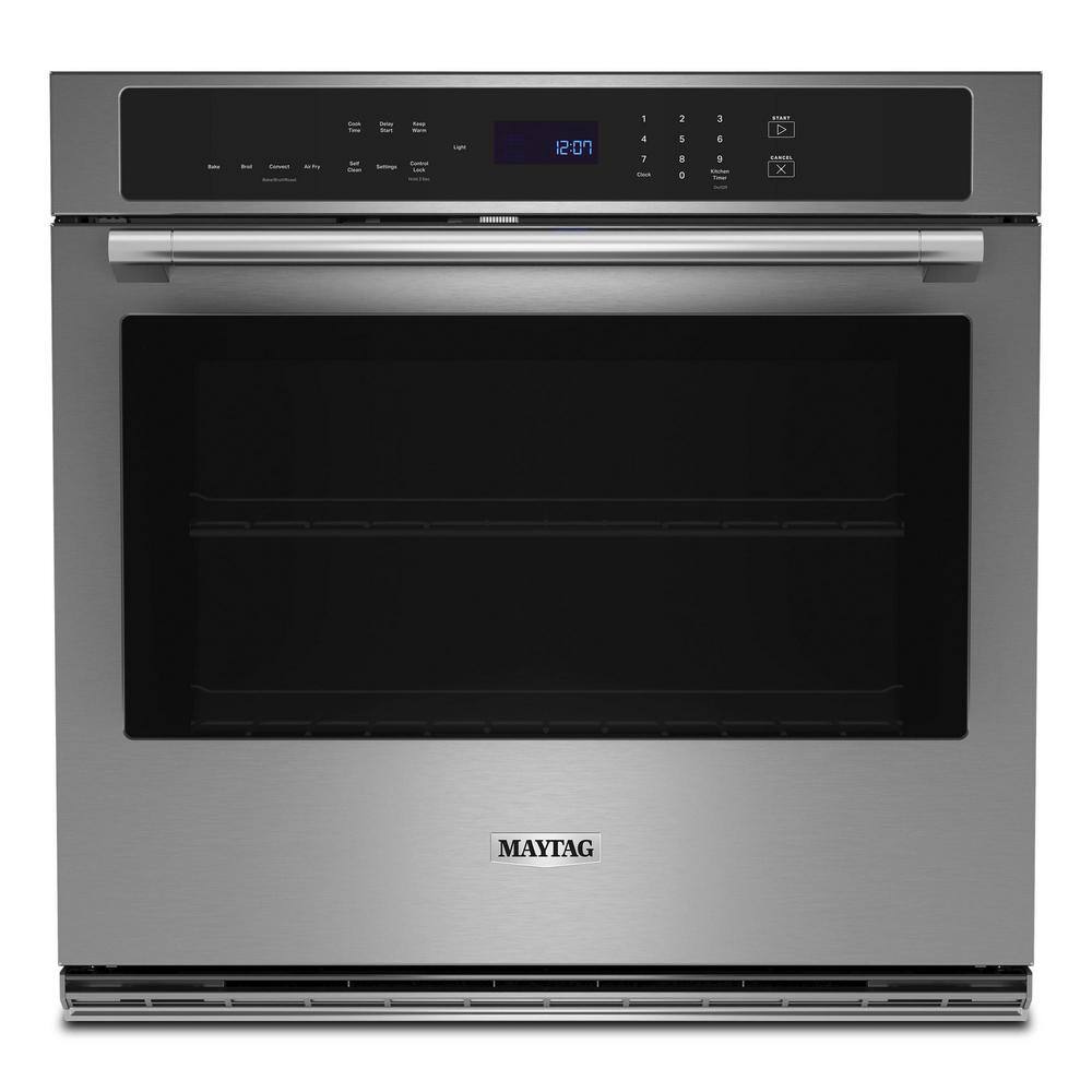 Maytag 27 in. Single Electric Wall Oven with Convection Self-Cleaning in Fingerprint Resistant Stainless Steel MOES6027LZ