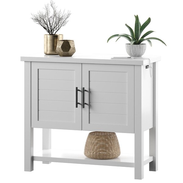 Console Table with USB Charging Ports and Louvered Doors