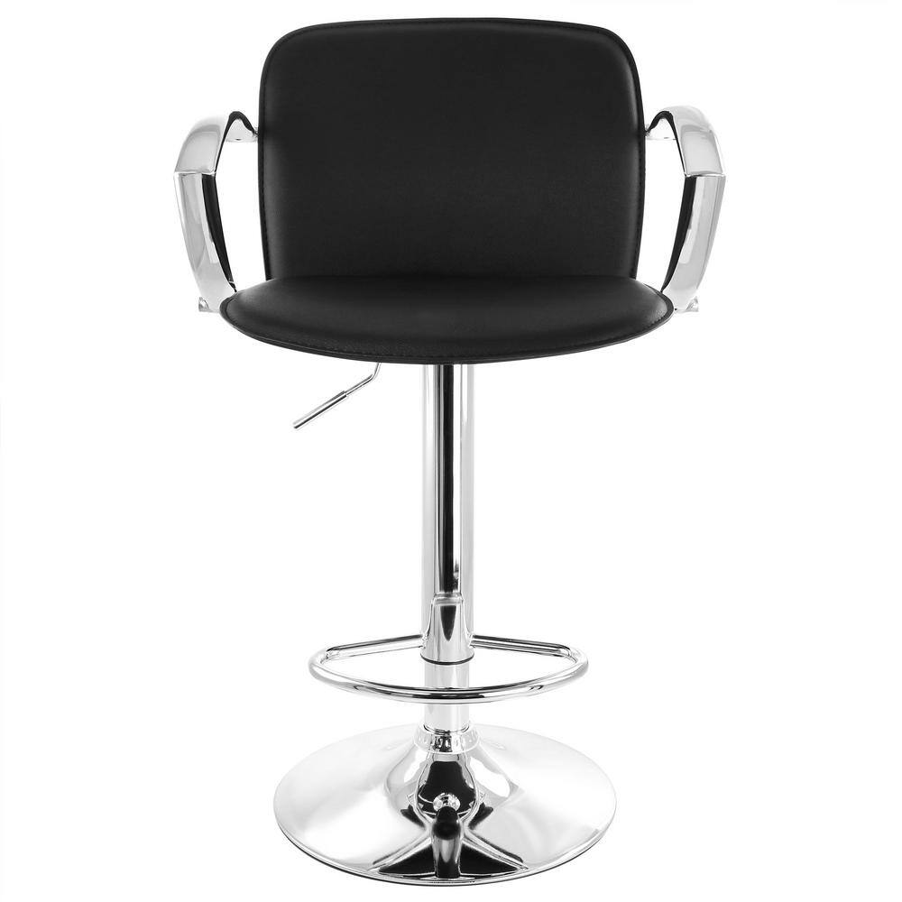 Elama 2-Piece Adjustable Faux Leather 34.25 in. Black Low Back Metal Bar Stool with Chrome Arm Rests and Base 985116748M