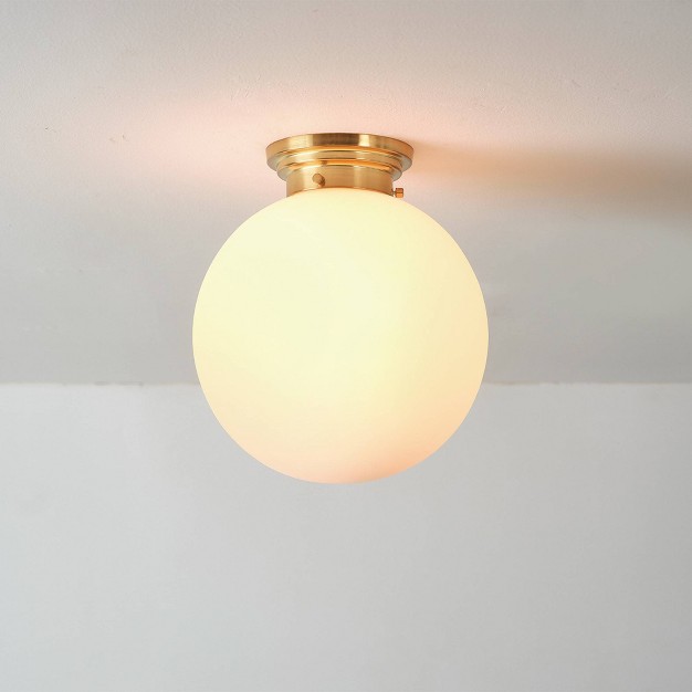 Portland 1 light Matte Brass Semi flush Mount Ceiling Lighting With Opal Glass Shade Globe Electric