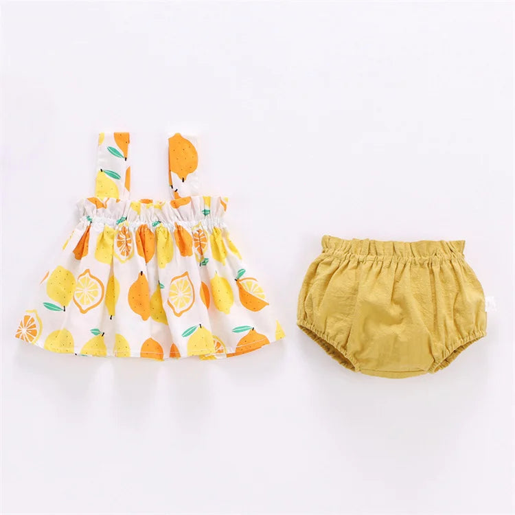 2Pcs/Set Summer Thin Newborn Baby Clothes For Girls Set Print Mini Dress And PP Shorts Infant Baby Clothing Outfit