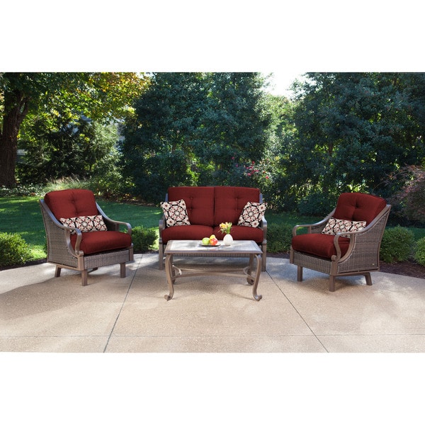 Hanover Ventura Crimson Red Aluminum 4piece Outdoor Patio Set