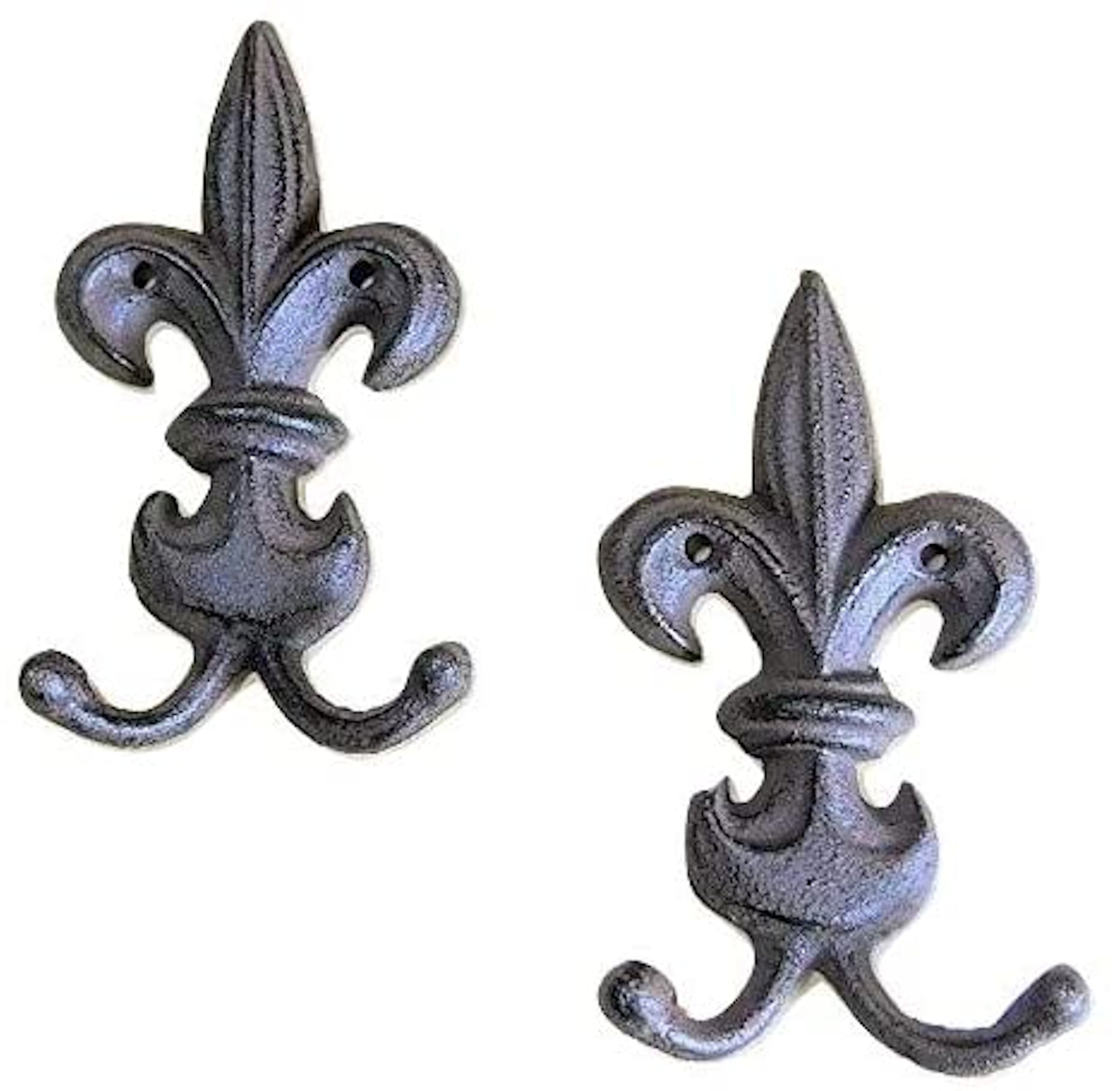 10 pc set  Cast Iron Fleur de Lys Coat Hangers in old brown finish