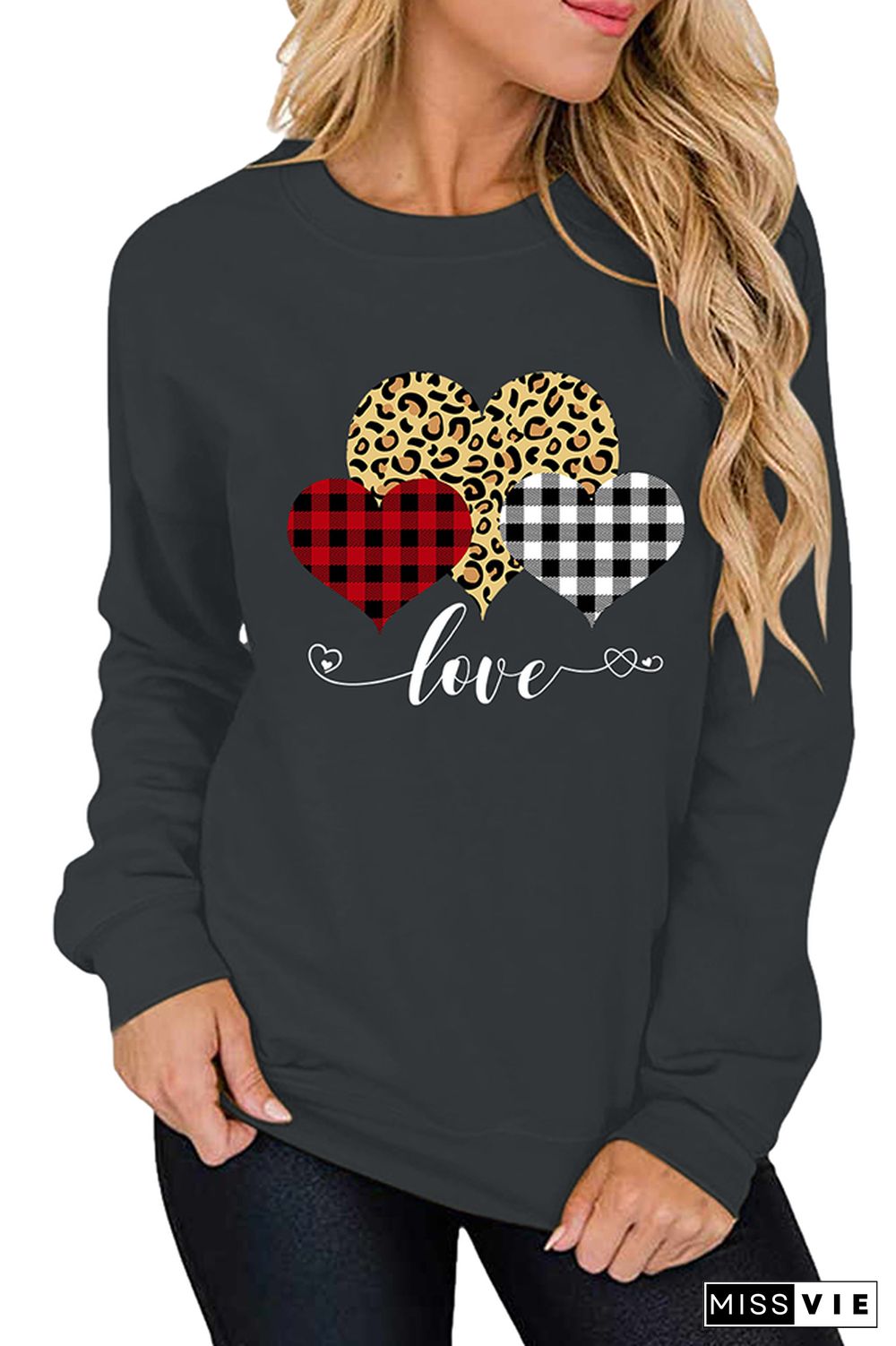 Leopard Print Heart Pullover Longsleeve Sweatshirt Wholesale