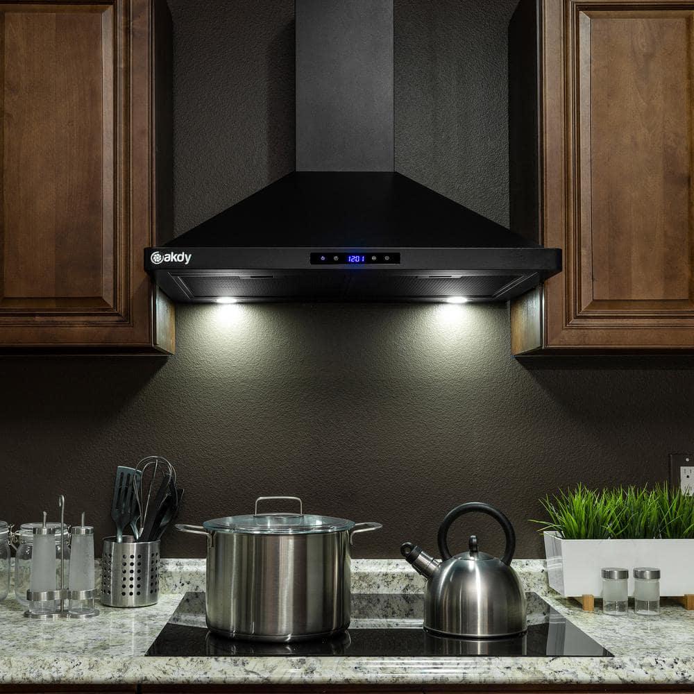 AKDY 30 in Convertible Kitchen Wall Mount Range Hood with Lights in Stainless Steel with Black Painted Stainless Steel