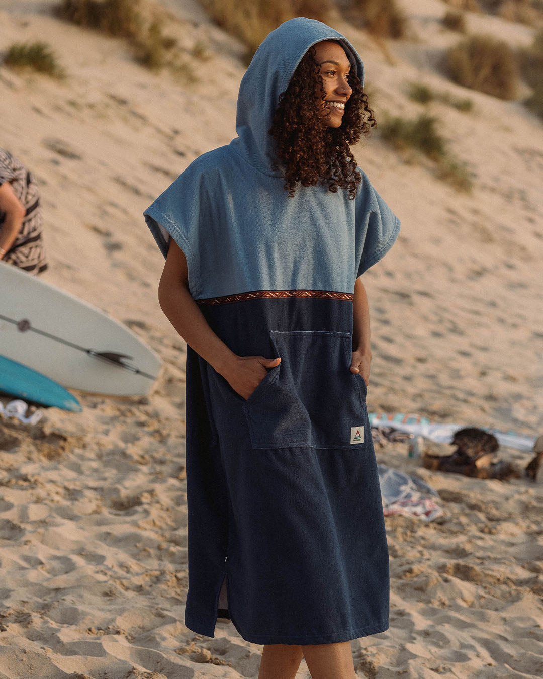 Baja Recycled Towel Poncho - Provincial Blue/ Dark Denim