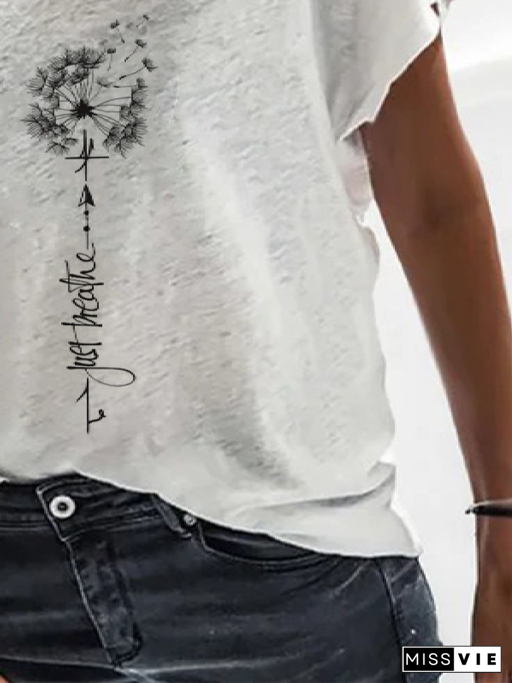 Casual V Neck Dandelion Short Sleeve Loose T-Shirt