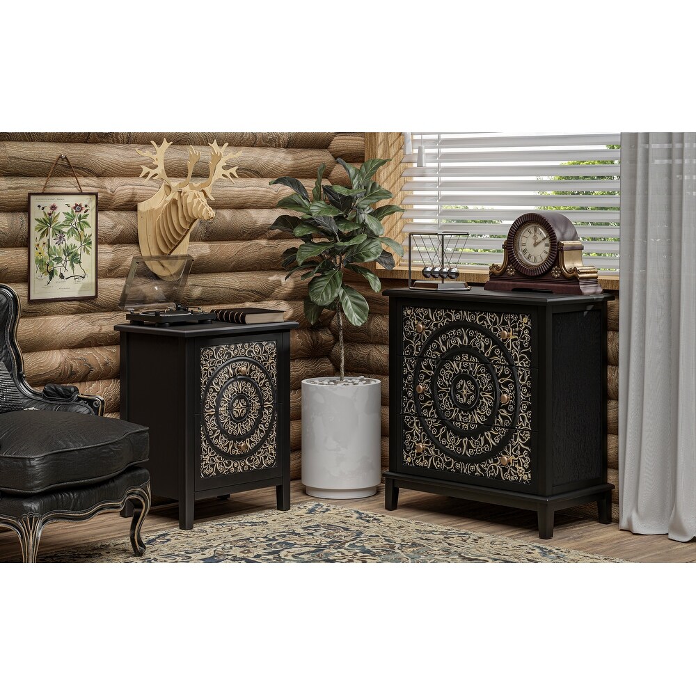 COZAYH Farmhouse Fully Assembled Nightstand with 2 Drawer  Flower Motif End Table for Small Spaces  French Country