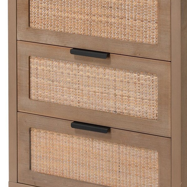 Side Table with Woven Rattan Front Drawers， Brown