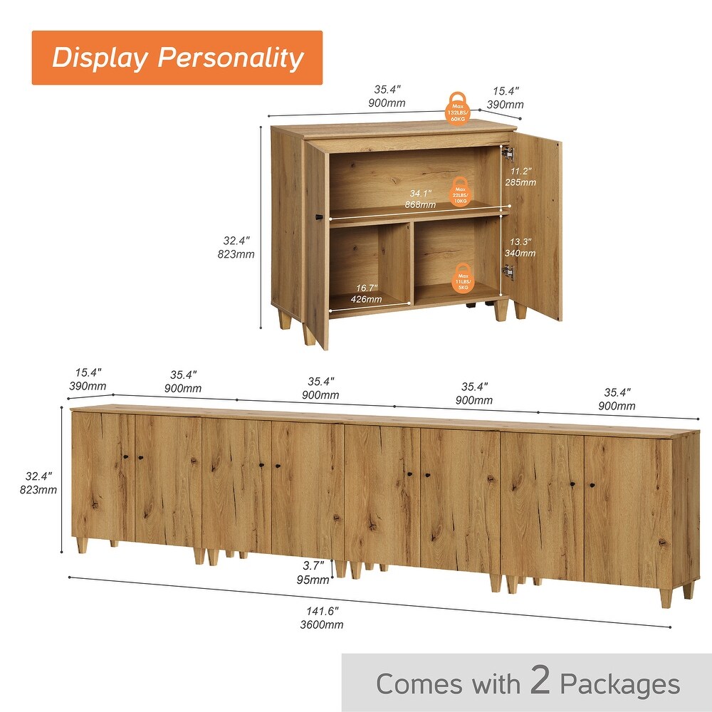 WAMPAT Modern TV Stand  Tall Entertainment Center with Doors