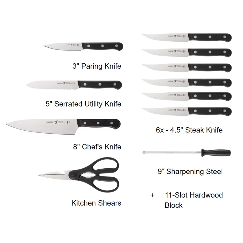 Henckels Solution 12-Piece Stainless Steel Knife Set with Block