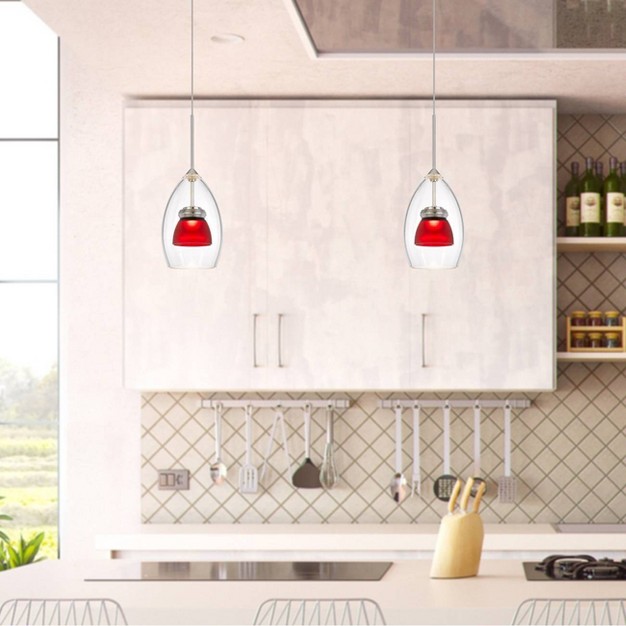 Integrated Led Dimmable Double Glass Mini Pendant Frosted Clear And Red Cal Lighting