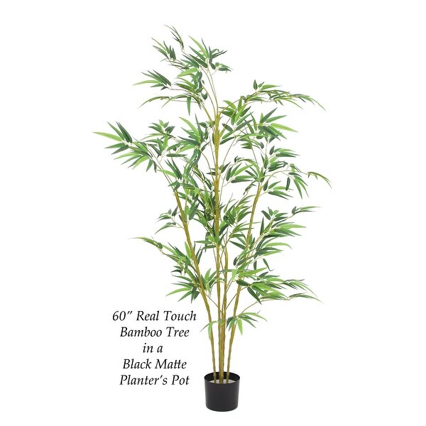 The Mod Greenhouse 60 Artificial Real Touch Bamboo Tree in Black Matte Planter's Pot