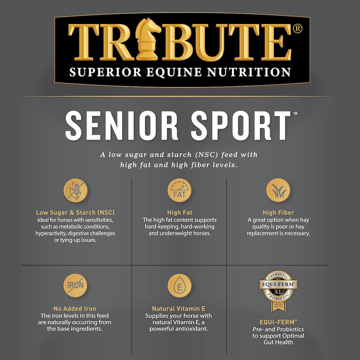 Tribute Equine Nutrition Senior Sport High Fiber， High Fat Horse Feed