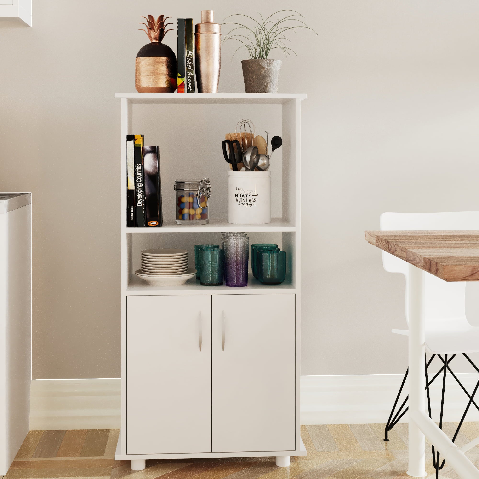 Boahaus Montpellier Kitchen Pantry， White Finish， 23.62'' W， 43.78'' H