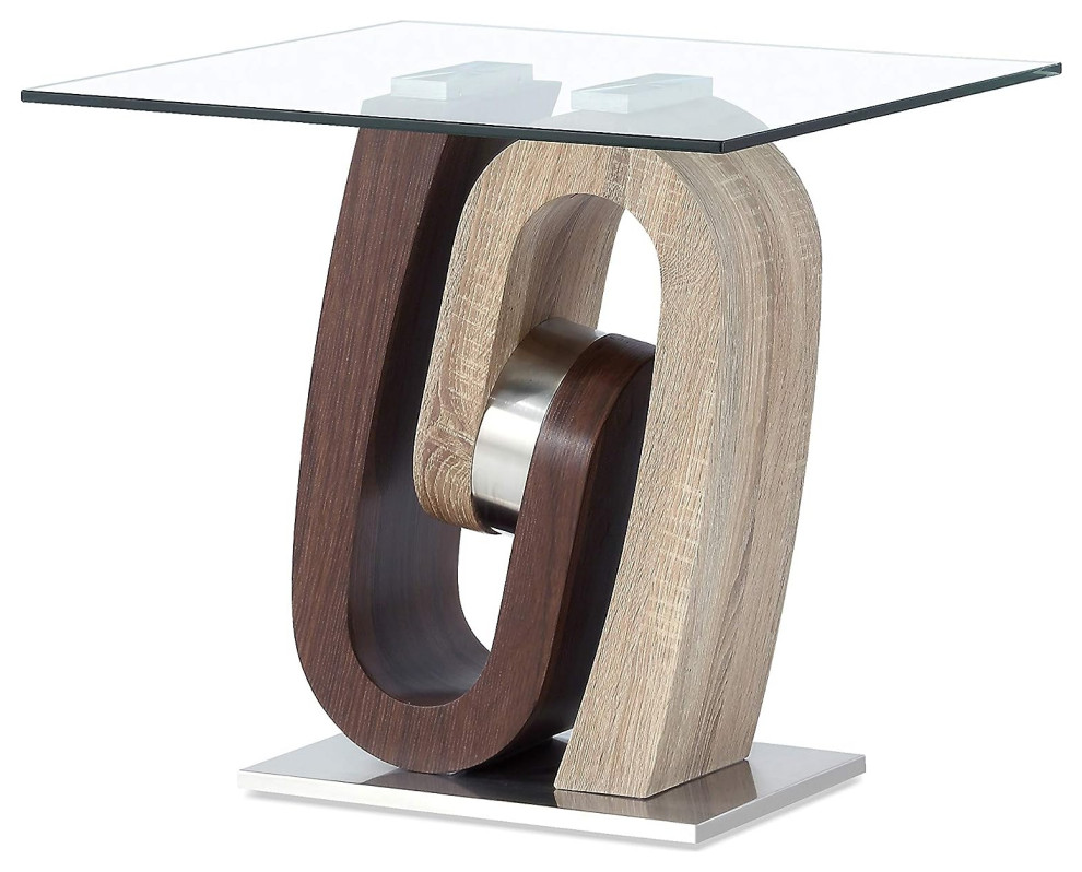 End Table  Unique Design With Pedestal Base  ampGlass Top  Walnut/Oak Finish   Farmhouse   Side Tables And End Tables   by Decor Love  Houzz