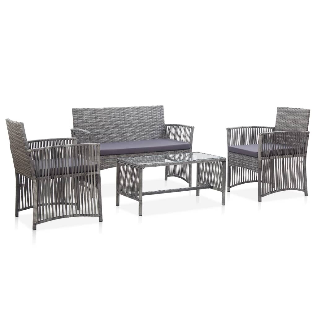 4 Piece Patio Lounge Set with Cushion Poly Rattan Anthracite - Overstock - 36363678