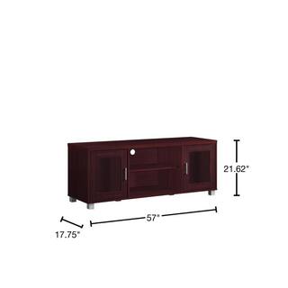 HODEDAH 57 in. Wide Mahogany Entertainment Center Fits TV's up to 60 in. HITV107 MAHOGANY