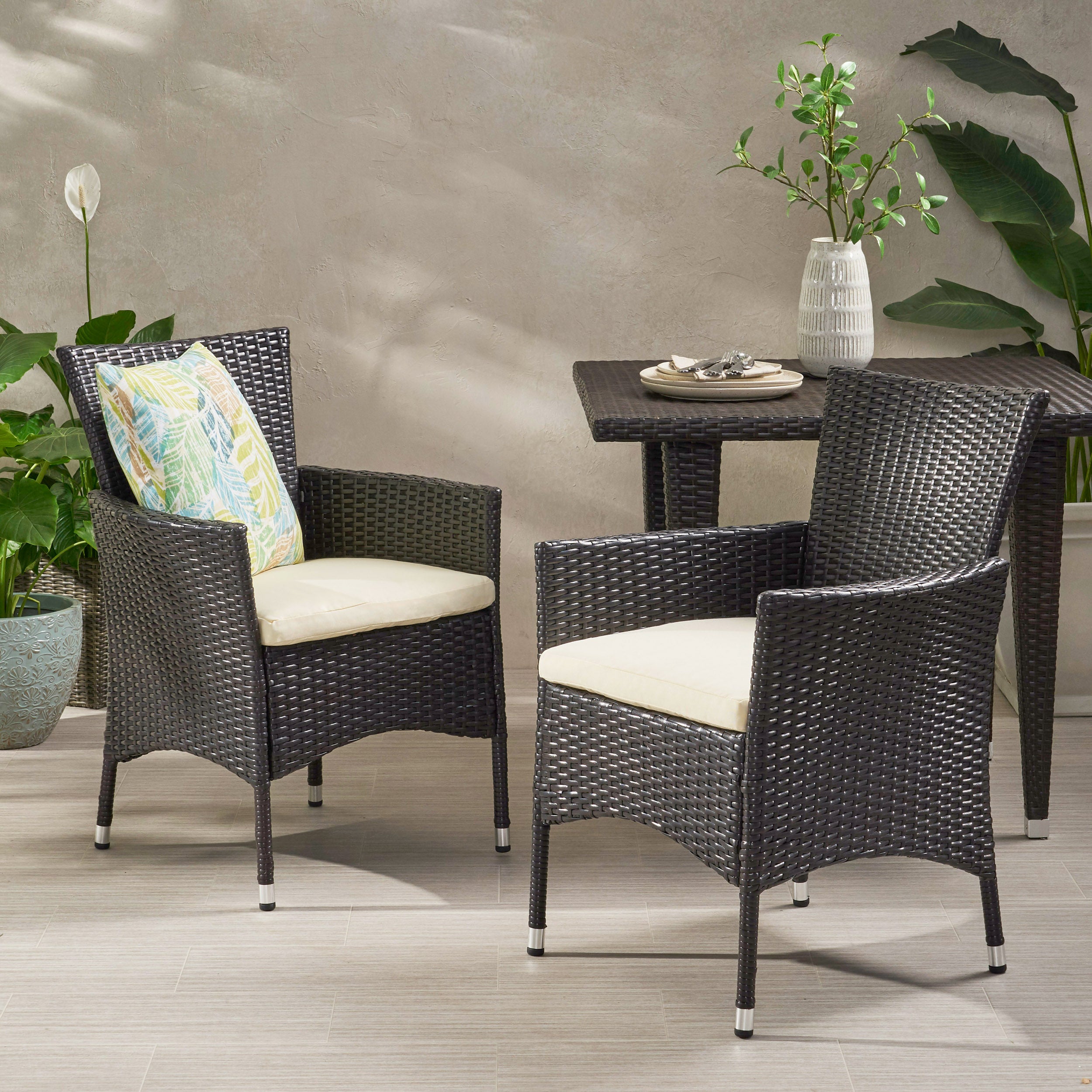 Clementine Outdoor Multibrown PE Wicker Dining Chairs (Set of 2)