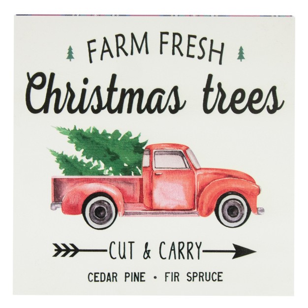 Farm Fresh Christmas Trees Wooden Wall Sign With Plaid Trim