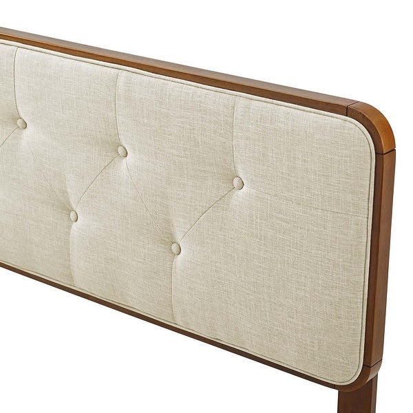 Glendale Traditional Beige Fabric Button Tufted Queen Size Walnut Wooden Headboard - - 32158003