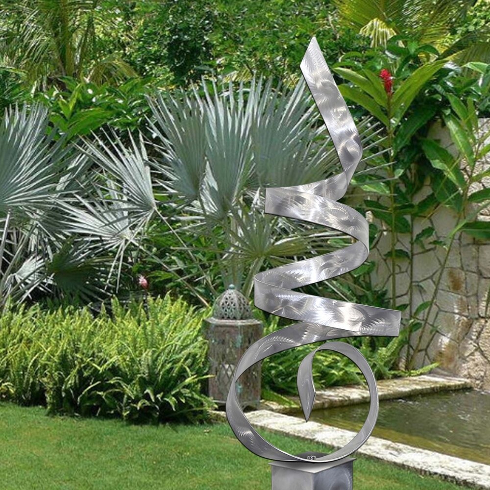 Statements2000 Large Abstract Metal Sculpture Modern Indoor Outdoor Decor by Jon en   Sea Breeze with Silver Base