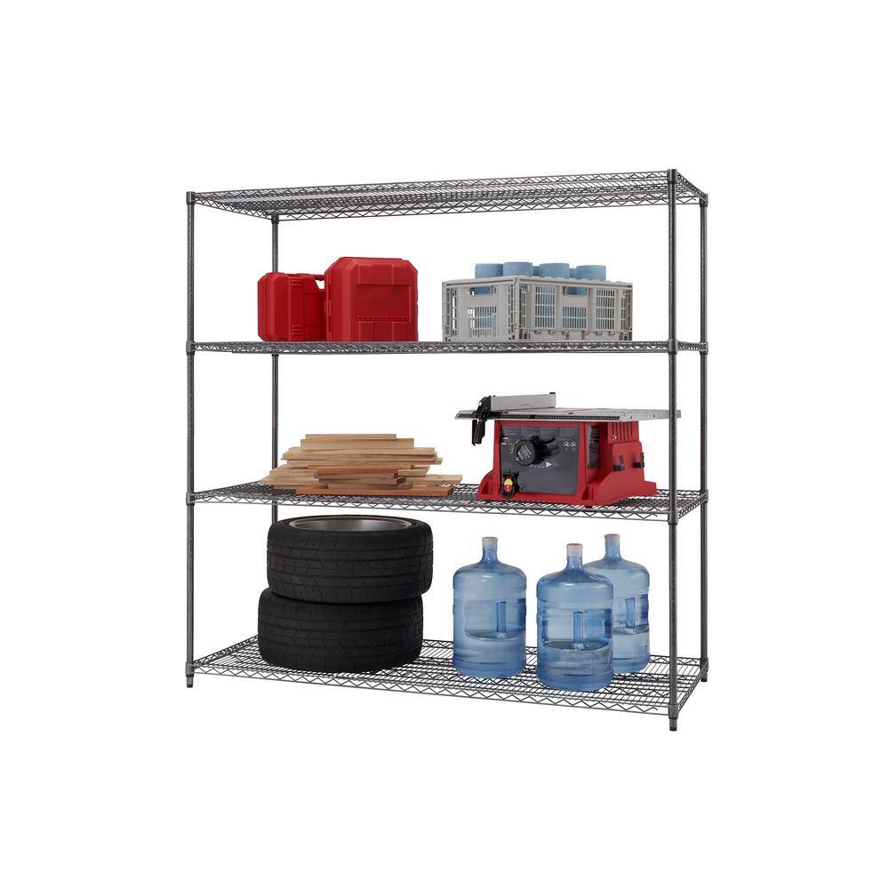 TRINITY PRO Black 4-Tier Steel Wire Garage Storage Shelving Unit (72 in. W x 72 in. H x 30 in. D) TIJPBA-0949