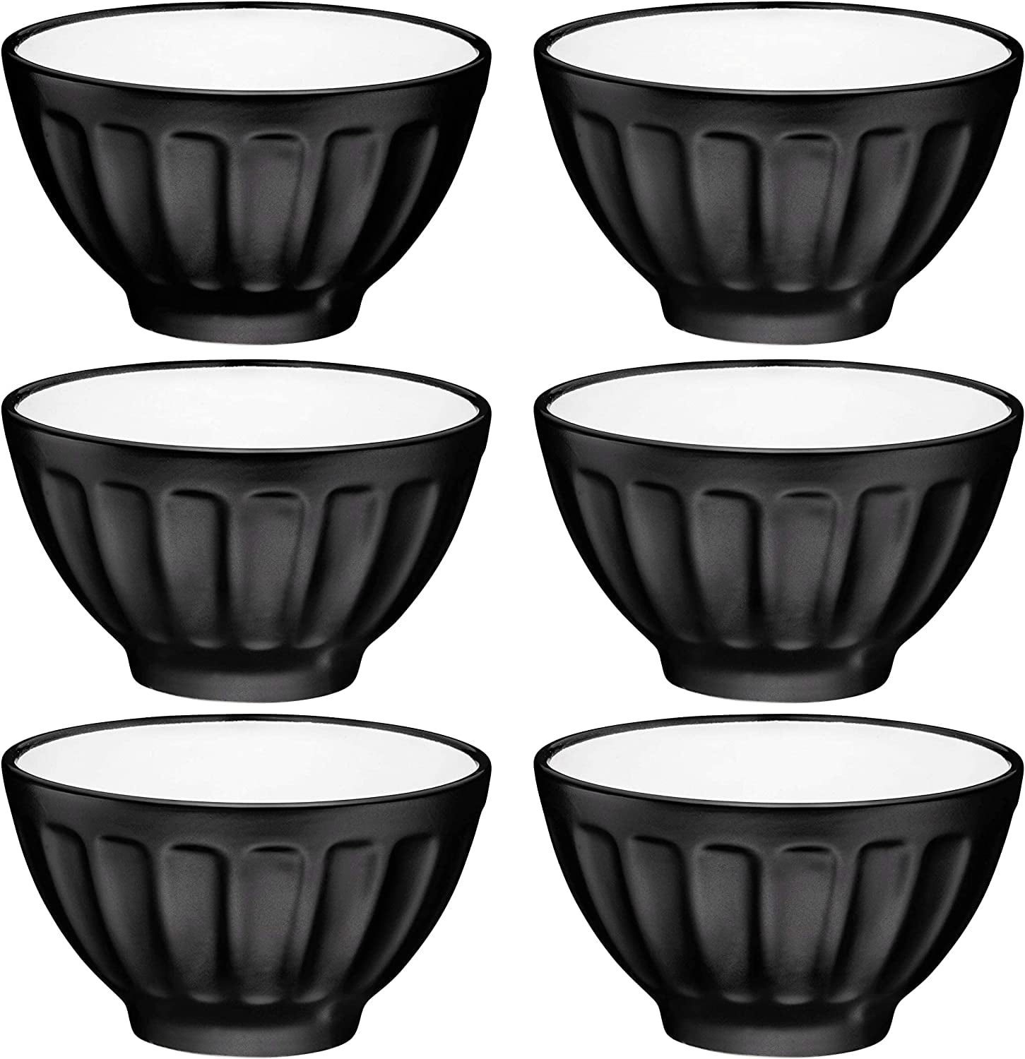 Bruntmor - Ceramic Groove Bowls - Cereal 14oz. Set of 6， Matte Black