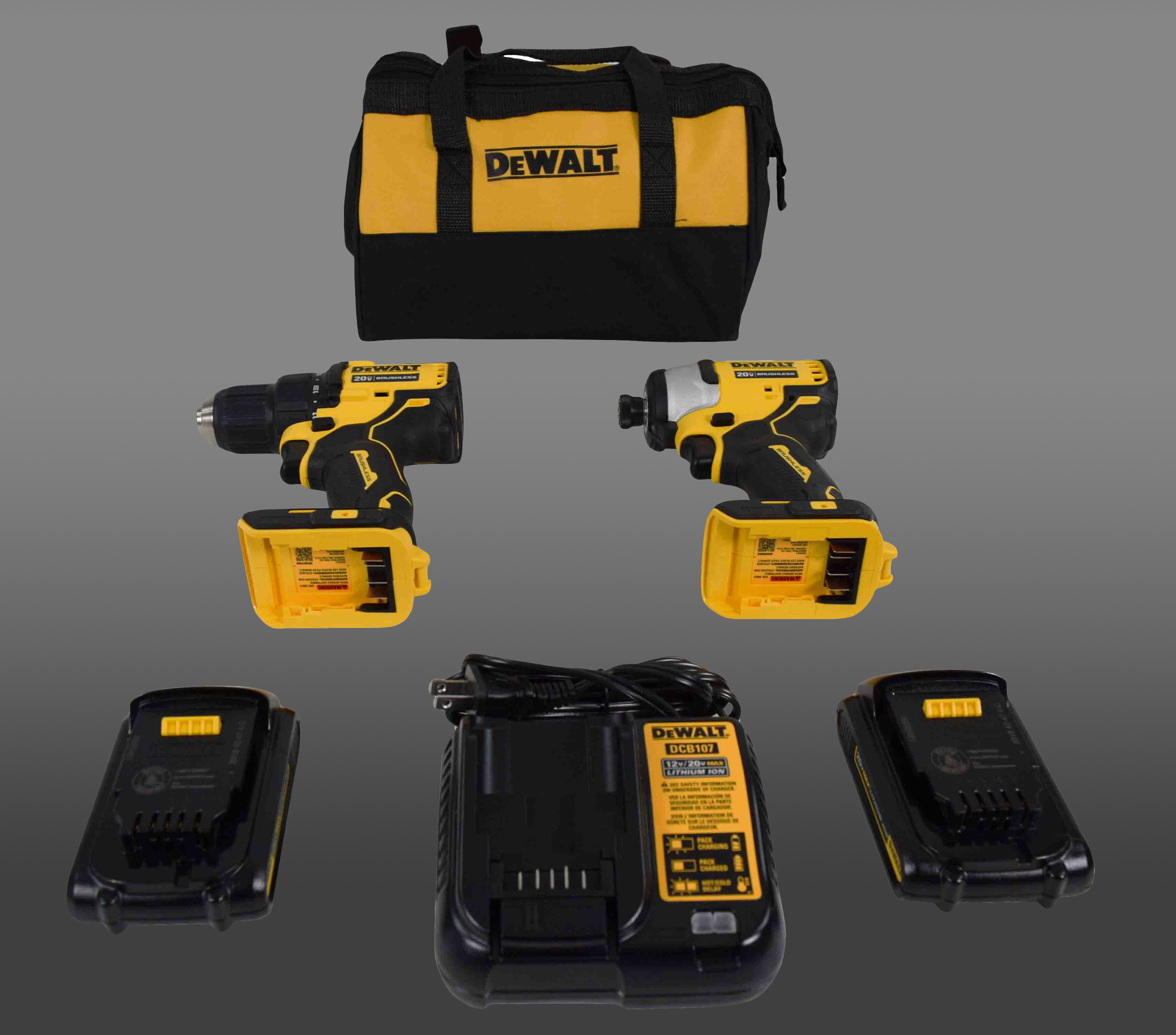 DW Max Brushless Drill and Impact 2-Tool Combo Kit DCK278C2 with (2) Batteries， Charger， and Tool Bag