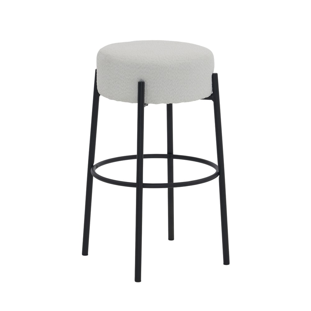 Set of 2 Round Contemporary Upholstered High Bar Stools