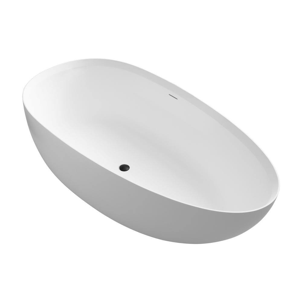 MEDUNJESS Luna 71 in. Stone Resin Solid Surface Matte Flatbottom Freestanding Bathtub in White FS302-1800