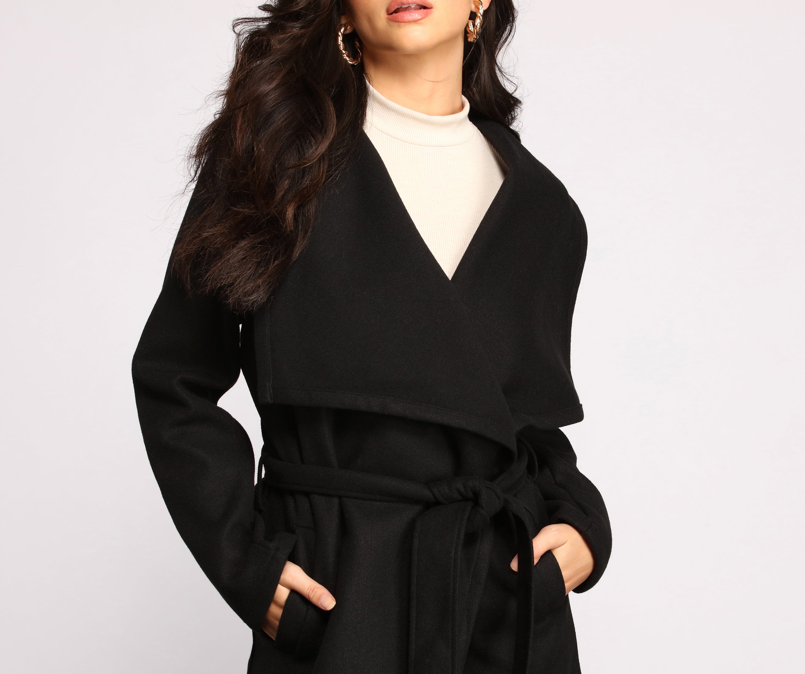 Day Chic Drape Front Belted Coat