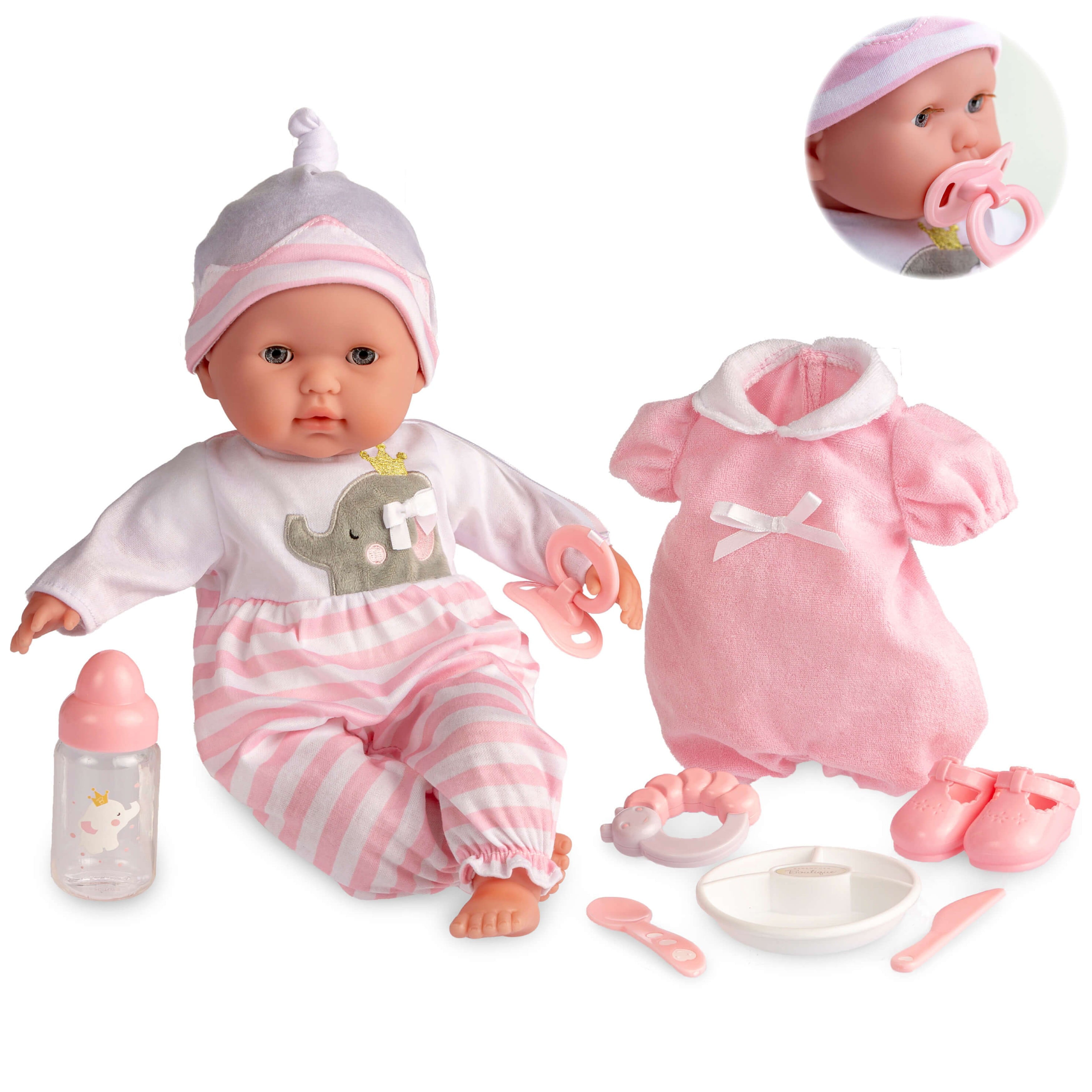 JC Toys Berenguer Boutique 15" Soft Body Baby Doll Gift Set, Open/Close Eyes in Pink