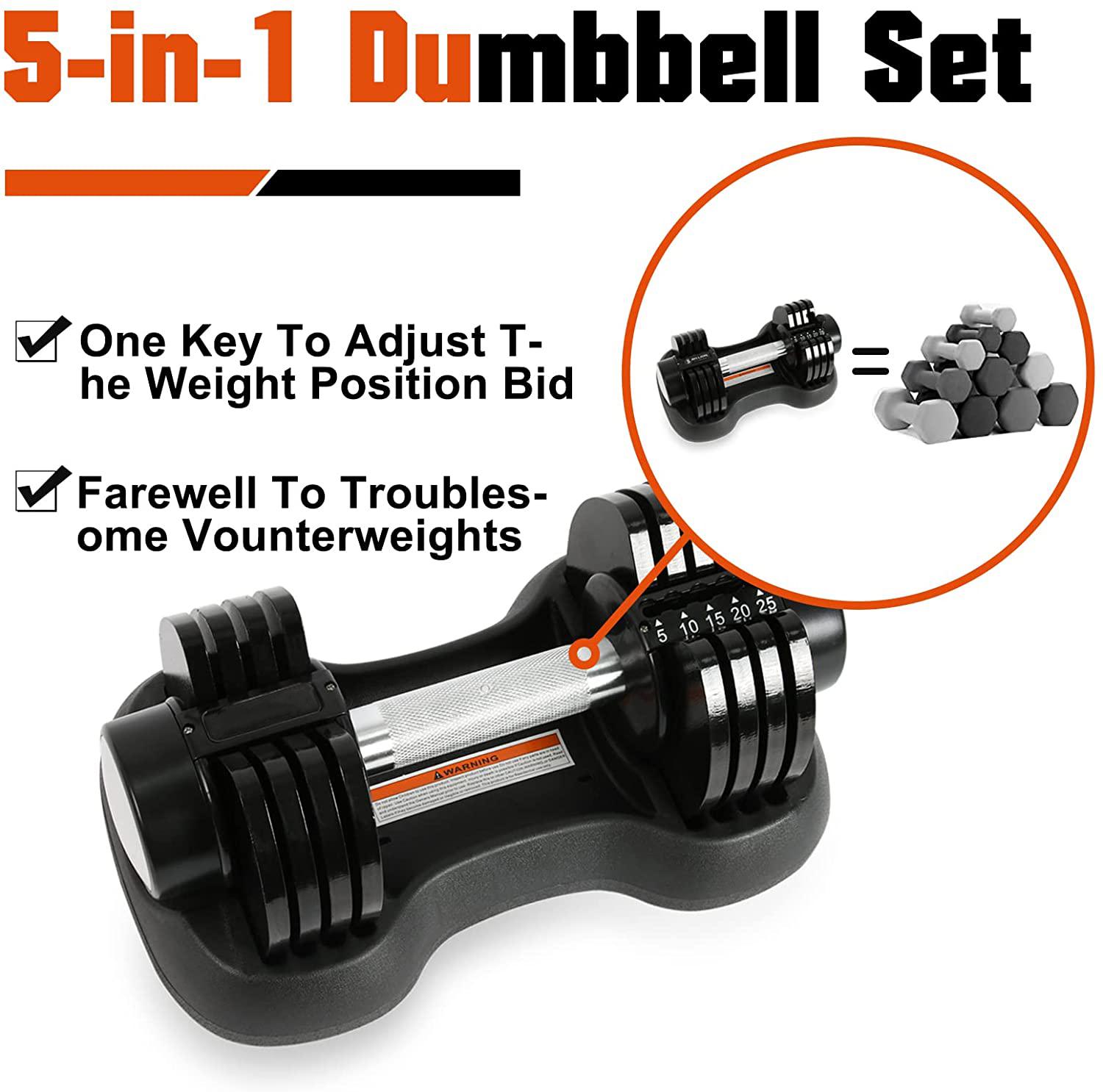 SUGIFT Adjustable Dumbbell 25 Lbs. with Fast Automatic Adjustable and Weight Plate for Home Gym Strength Training Fitness