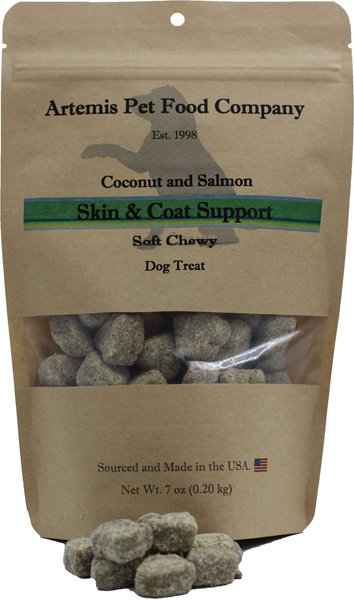 Artemis Skin and Coat Coconut Salmon Dog Treats， 7-oz bag