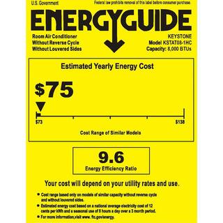 Keystone 8000 BTU 115V Through-The-Wall AC 4200 BTU Supplemental Heat Remote Sleep Mode 24H Timer for Rooms up to 350 Sq. Ft. KSTAT08-1HC