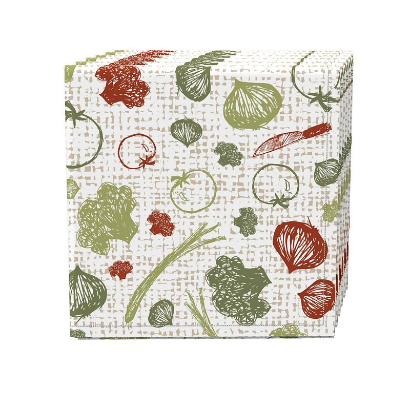 Napkin Set of 4， 100% Cotton， 20x20， Veggie Sketch