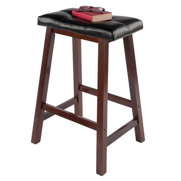 Mona Cushion Saddle Seat Counter Stool， Black and Walnut - Walnut / Black - 17.48