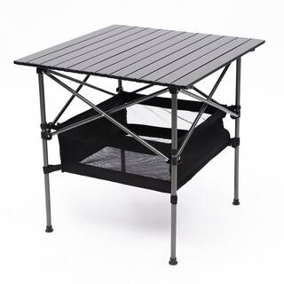 Tunearary 27.56 in. x 27.56 in. x 27.56 in. Aluminum Folding Outdoor Picnic Table with Carrying Bag for Camping Picnics Beach T241HZ2756