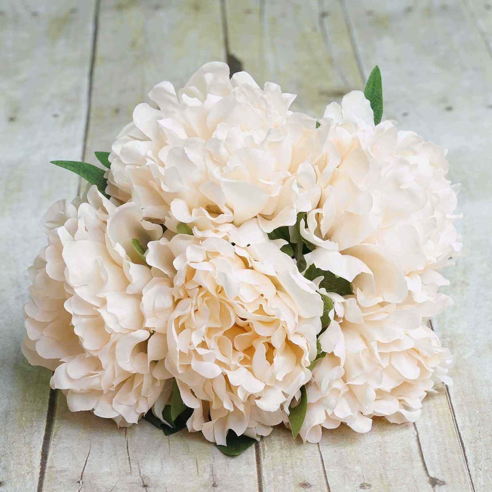 Blush Cream Real Touch Artificial Silk Peonies Flower Bouquet 11